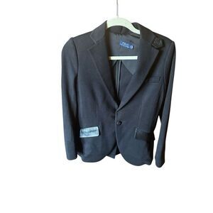 Polo Ralph Lauren black knit blazer jacket with leather accents 6